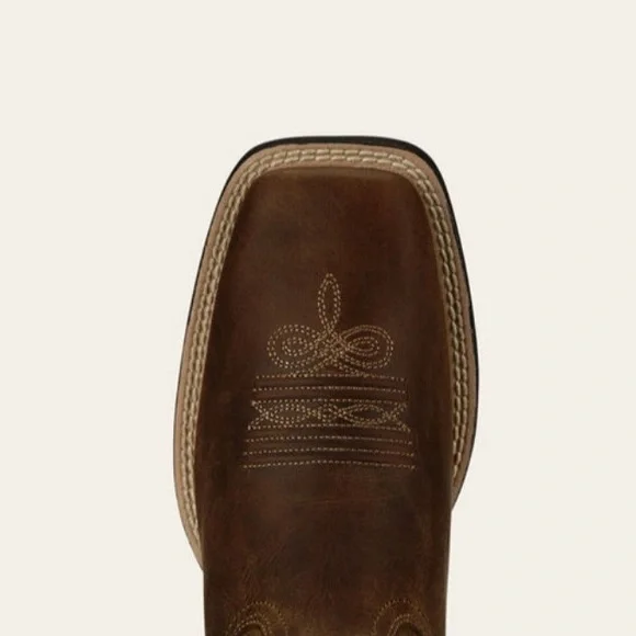 Ariat Brown Leather Round Up Western Wide Square Toe 11” Pull On Boots - Picture 8 of 10